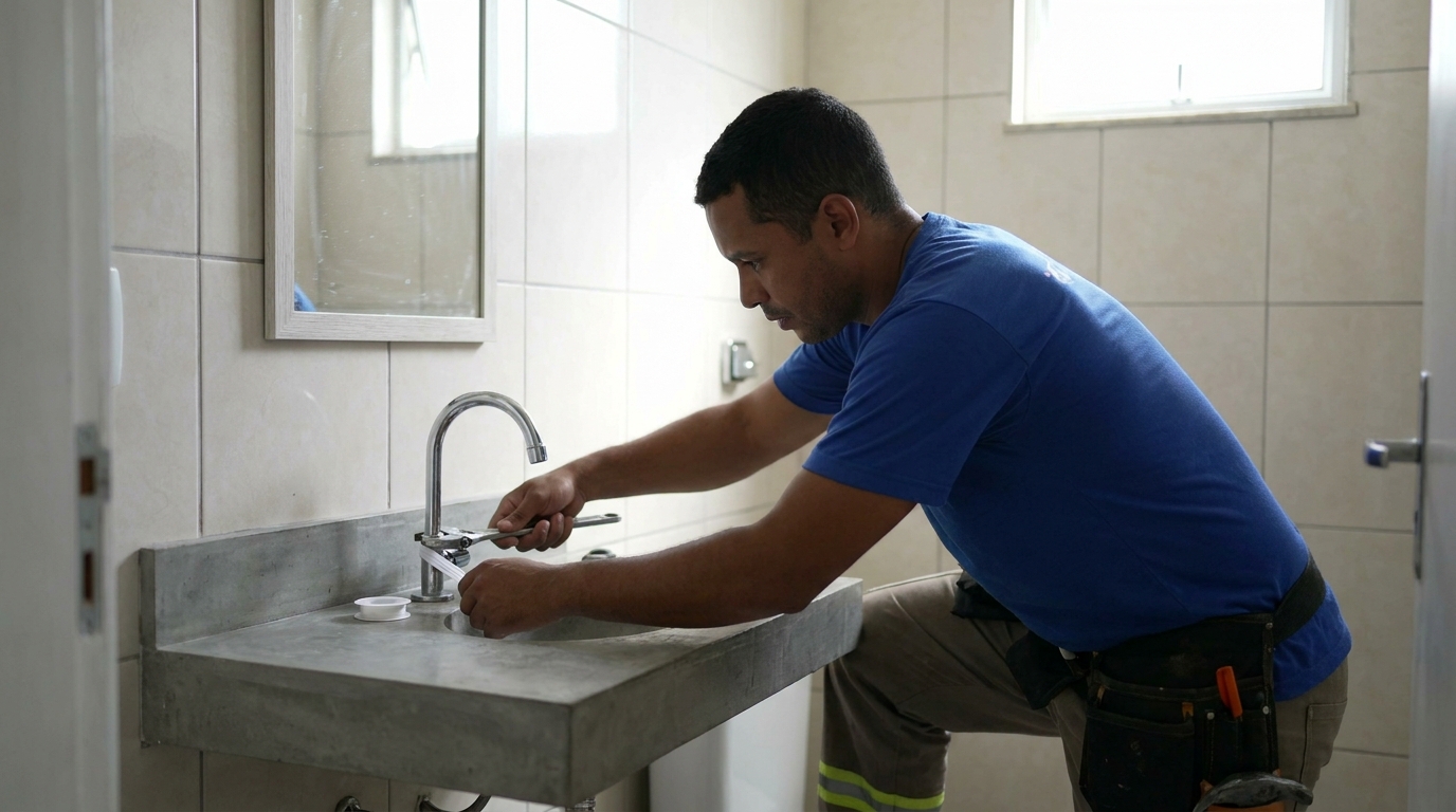 Encanador instalando torneira em Zona Sul‑SP