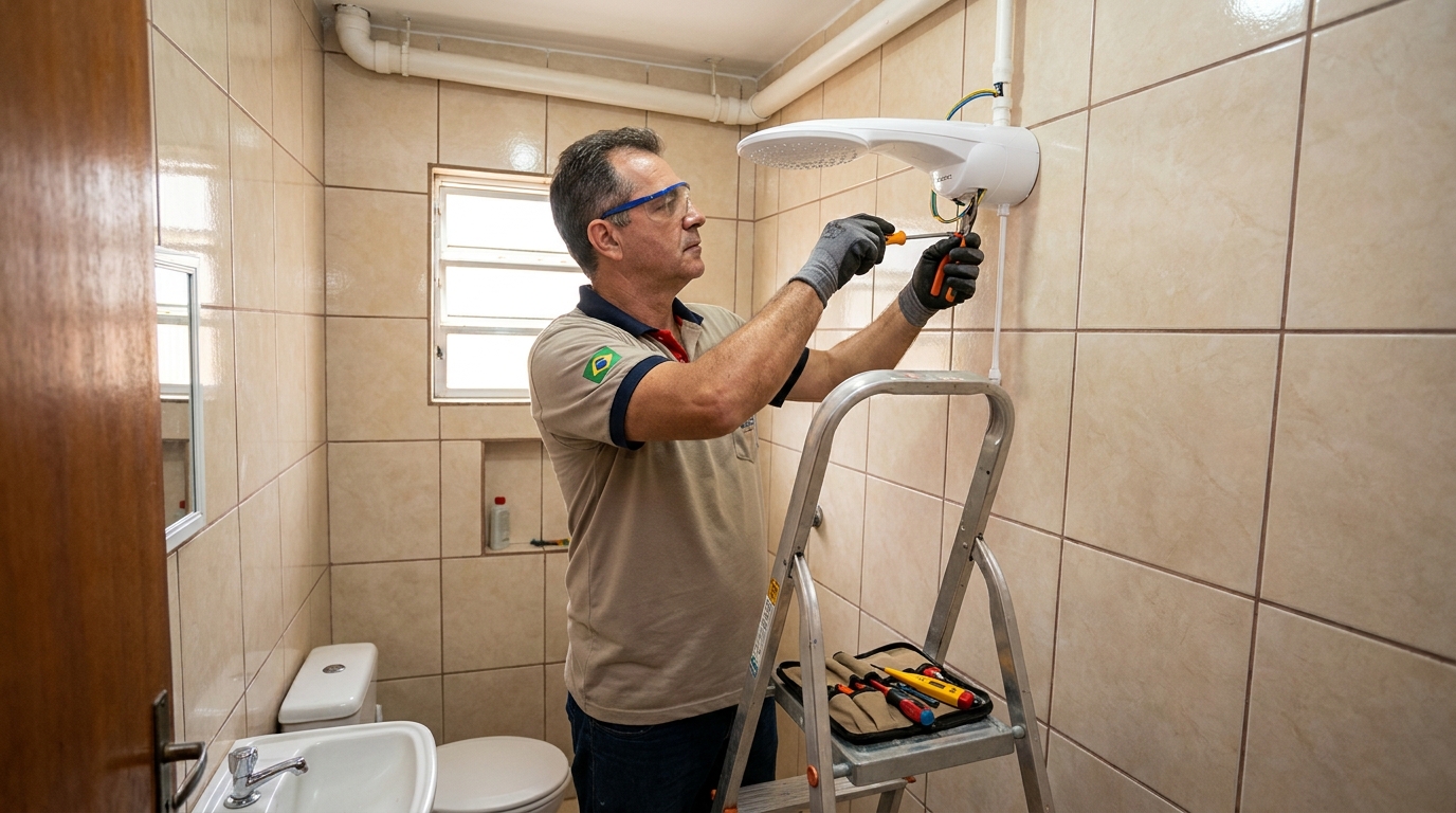 Instalação de chuveiro no banheiro em Zona Sul‑SP